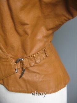 Vintage cinch waist LEATHER BIKER JACKET 10 8 steampunk tan retro 80s 90s short
