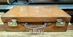 Vintage fitted honey tan leather overnight suitcase attache briefcase case