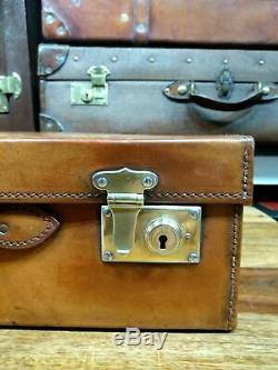 Vintage fitted honey tan leather overnight suitcase attache briefcase case