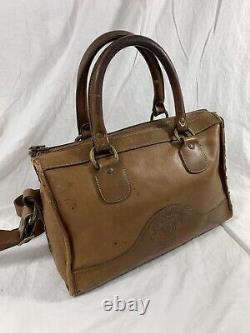 Vintage genuine Ghurka No 16 The Keeper tan leather satchel bag strap distressed