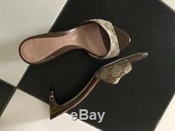 Vintage gucci brown tan canvas monogram leather kitten heels shoes 36