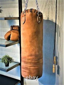 Vintage leather BOXING gym PUNCH BAG gloves punching retro training bag tan