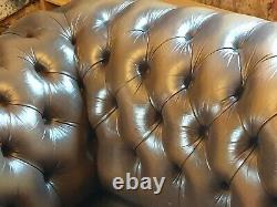 Vintage leather chesterfield sofa chestnut brown on gold tan