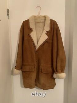 Vintage oversized tan brown shearling Sheepskin leather jacket