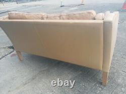 Vintage retro Danish Mid Century 2 seater tan brown leather sofa couch