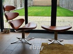 Vintage retro EJ5 style Corona Chair designed by Poul Volther cognac tan leather