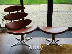 Vintage retro EJ5 style Corona Chair designed by Poul Volther cognac tan leather