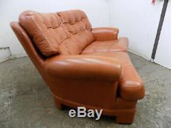 Vintage, retro, curved, large, tan, two seat, leather, button back, sofa, settee, 2seat