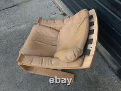 Vintage retro mid century tan leather Danish armchair chair Ake friybytter