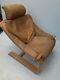 Vintage retro mid century tan leather Danish armchair chair Ake friybytter high