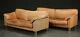 Vintage retro mid century tan light leather 3 seater sofa couch Danish Skalma