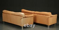 Vintage retro mid century tan light leather 3 seater sofa couch Danish Skalma