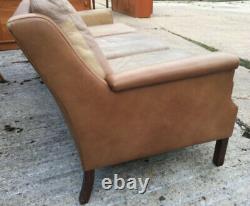 Vintage retro tan light brown leather Danish sofa couch 60s 70s mid century