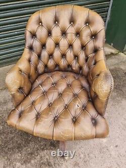 Vintage style Tan Brown Leather Chesterfield Captains Chair, Directors Chair