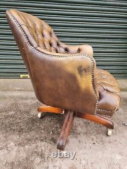 Vintage style Tan Brown Leather Chesterfield Captains Chair, Directors Chair