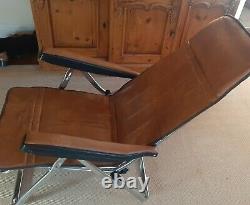 Vintage style Tan Leather Look Fold Up Recline Lounger Chair