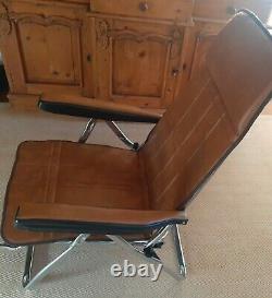 Vintage style Tan Leather Look Fold Up Recline Lounger Chair