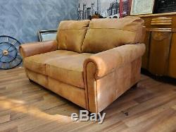 Vintage tan French Art Deco club antique Leather Sofa 2 seater