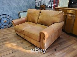 Vintage tan French Art Deco club antique Leather Sofa 2 seater