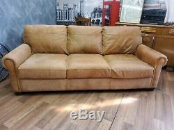 Vintage tan French Art Deco club antique Leather Sofa 3 seater