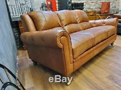 Vintage tan French Art Deco club antique Leather Sofa 3 seater 2