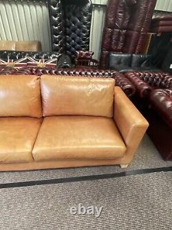 Vintage tan leather 2/3 seater sofa