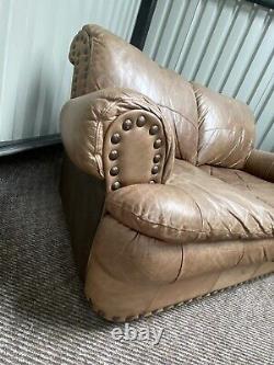 Vintage tan leather 2 seater sofa