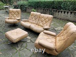 Vintage tan leather Tetrad sofa and chairs set