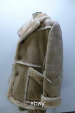 Vtg Bermans Sheepskin Shearling leather Marlboro rancher sherpa Coat mens sz XL