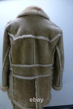 Vtg Bermans Sheepskin Shearling leather Marlboro rancher sherpa Coat mens sz XL