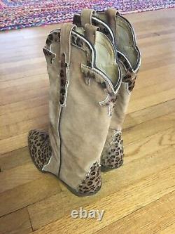 Vtg Dan Post Ladies Leopard Brown Leather Tall Cowboy Boots Womens 8.5 M Western