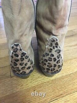 Vtg Dan Post Ladies Leopard Brown Leather Tall Cowboy Boots Womens 8.5 M Western