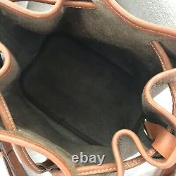 Vtg Dooney Bourke Bucket Drawstring Bag Leather Mushroom Brown British Tan Fall