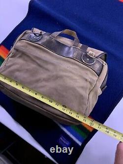 Vtg Filson Field Bag USA Made Tan Messenger Carry On Tin Canvas Leather Twill