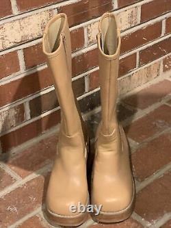 Vtg Frye Dorian Boots Tan Sz 7 Chunky Heel Leather Platform Shoes Womens 90s