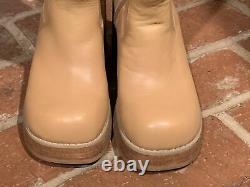 Vtg Frye Dorian Boots Tan Sz 7 Chunky Heel Leather Platform Shoes Womens 90s