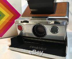 Vtg Polaroid SX-70 Land Camera Folding Chrome Tan Leather Instant Camera withBox