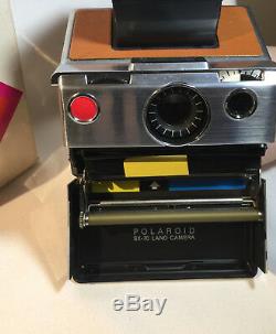 Vtg Polaroid SX-70 Land Camera Folding Chrome Tan Leather Instant Camera withBox