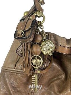 Vtg y2k JUICY COUTURE tan lambs leather shoulder hobo bag with bag charms