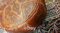WOW Vintage Handmade Morrocan Camel Tan colour Genuine Leather Pouffe