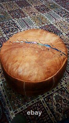 WOW Vintage Handmade Morrocan Camel Tan colour Genuine Leather Pouffe
