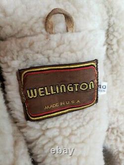 Wellington Tan Suede Leather Sherpa Coat Barn Jacket Men's Size 40 R Vintage USA
