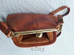 Womens rare Vintage Brev 165665 code Etched Leather Tan Bag 9 x 6.5