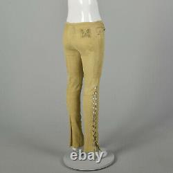 XS Roberto Cavalli Pants Tan Stretch Suede Leather Lace Up VTG Designer