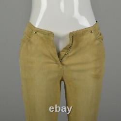 XS Roberto Cavalli Pants Tan Stretch Suede Leather Lace Up VTG Designer